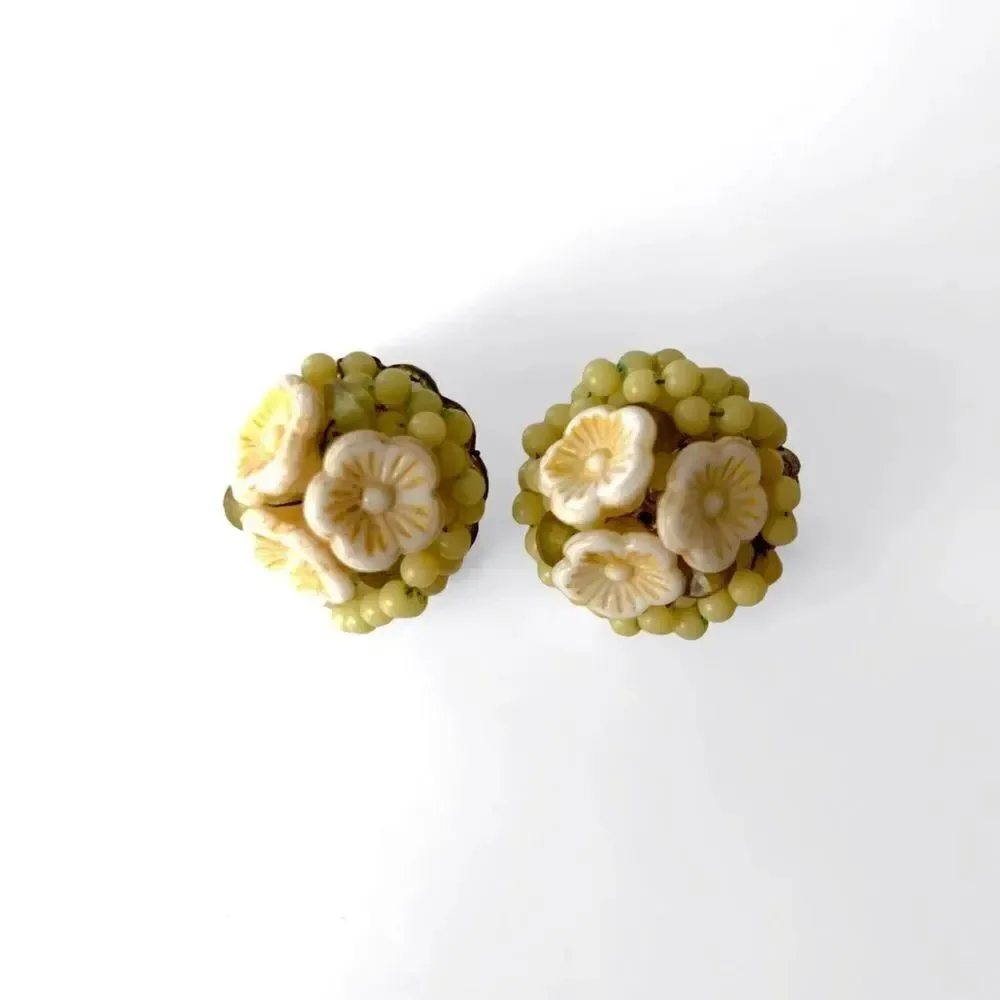 Vintage Cluster Bead Flower Earrings